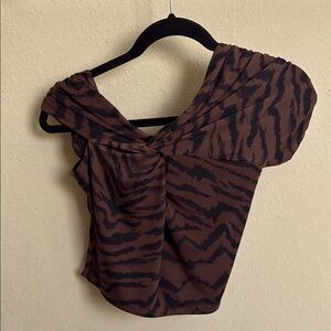 NWT Express Brown and Black patterns asymmetrical women’s Top sz XS